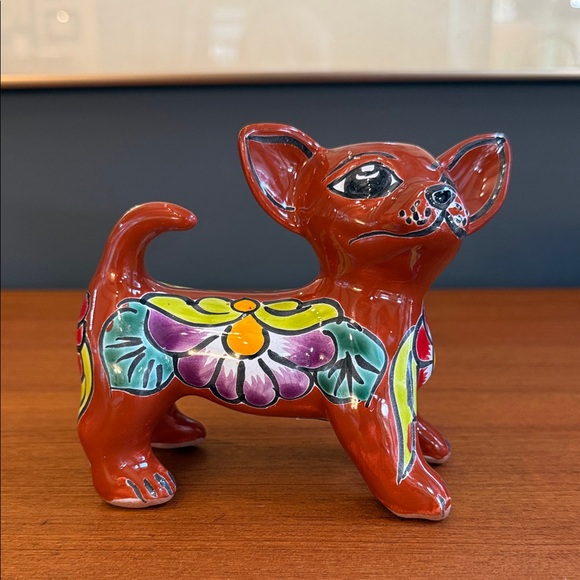 Handmade Other - Hand-Painted Red Ceramic Chihuahua Figurine Talevera